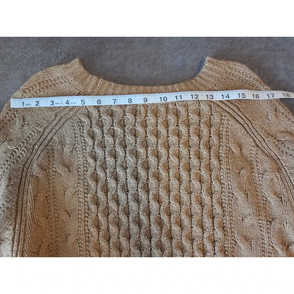 Women's Tan Cable Knit Raglan Sweater Cotton Wool Blend L